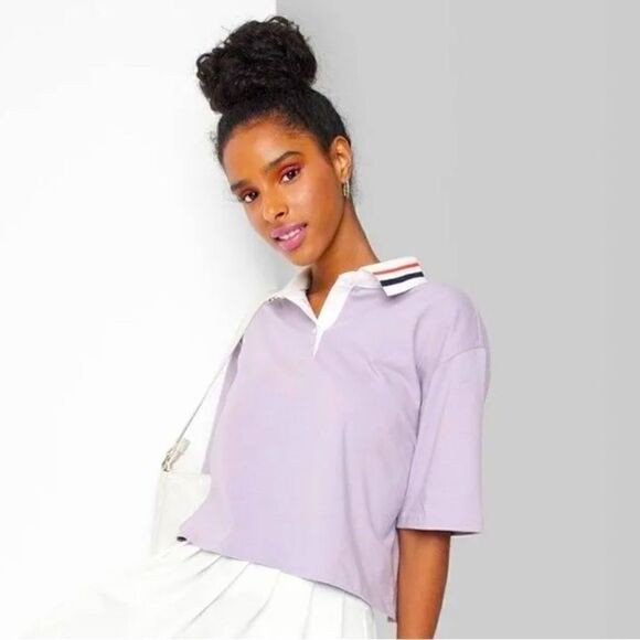 Wild Fable Purple Cropped Polo Top Size Medium NWT - Picture 1 of 5